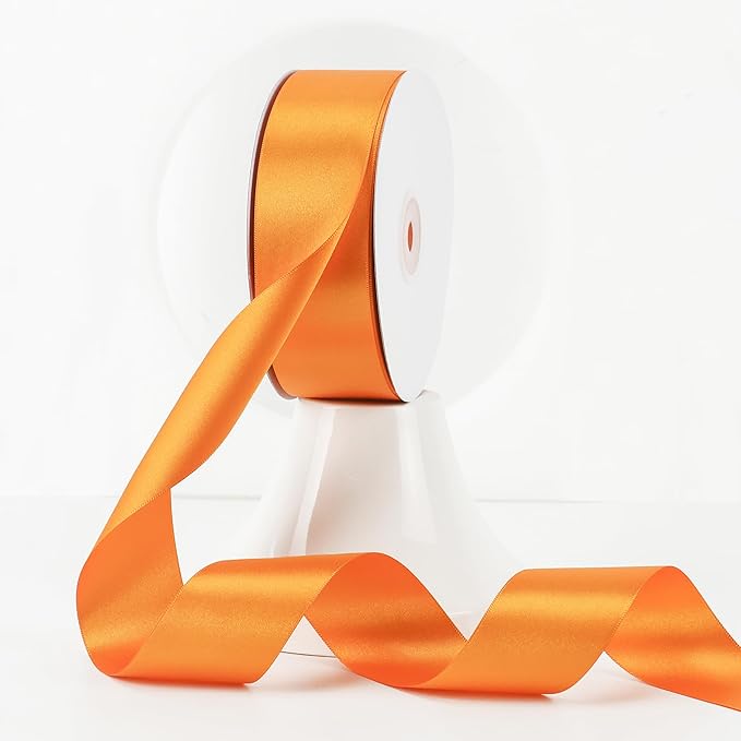 MEEDEE Orange Satin Ribbon - 1.5 inch Double Faced Satin Ribbon, 50 Yards - Neon Tangerine - For Christmas, Thanksgiving, Halloween, Weddings, Flower Arrangements