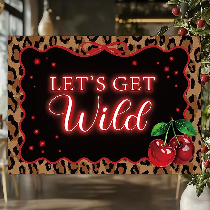 Whaline Let's Get Wild Backdrop 7 x 5 Ft Photography Background Banner Leopard Print Cherry Photo Prop for Jungle Safari Animal Birthday Bachelorette Party Decor