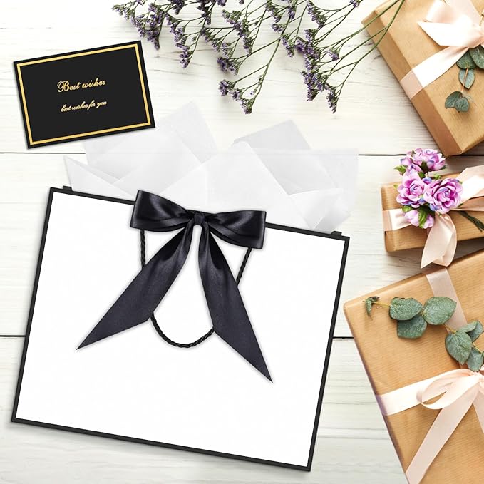 JMANNI Gift Bag, 1PCS Gift Bags Large with Ribbon and 1 Greeting Cards 2 Tissue Paper, Portable Paper Gift Bag with Handles, Birthday Gift Bags,Present Bags for Wedding Party Mothers Day