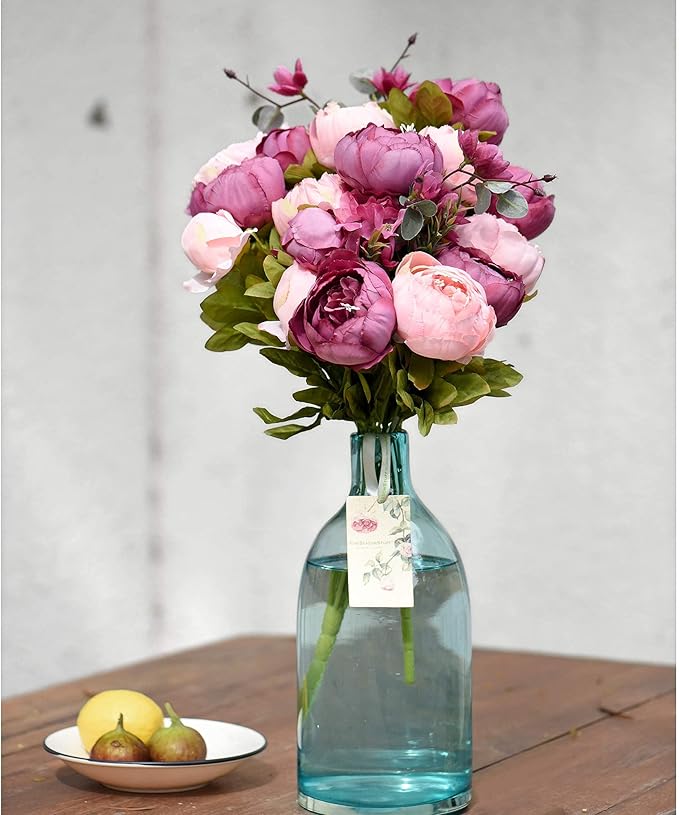 FiveSeasonStuff Vintage Artificial Peonies Silk Flowers and Hydrangeas for Wedding Bridal Home Décor – Beautiful Floral Centerpiece Arrangement Decoration with 2 Bouquets (Mixed Fandango)