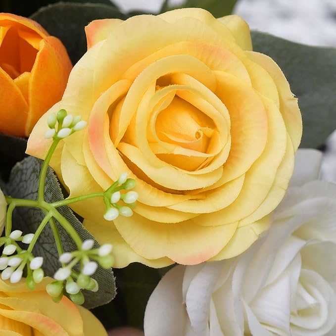 FiveSeasonStuff Fake Roses Wedding Flowers Real Touch Silk Apricot Orange Artificial Flowers 12 Stems