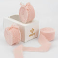 MEEDEE Blush Chiffon Ribbon 1 Inch Fringe Ribbon Pink Chiffon Silk Frayed Edge Ribbons Thin Chiffon Ribbons for Crafts, Gift Wrapping, Wedding Invitation (3 Rolls 21 Yards)