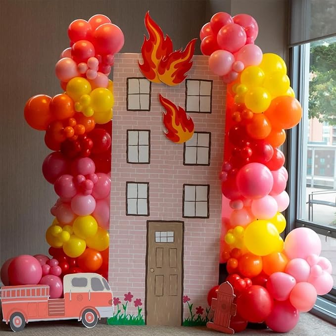 Pink and Orange Balloons Light Pink Hot Pink Yellow Autumn Latex Balloons Pastel Pink Yellow Orange Helium Balloon for Fall Birthday Halloween Thanksgiving Tropical Fire Truck Party Decorations