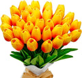 36 PCS Orange Tulips Artificial Flowers 13" PU Fake Flowers for Wedding Home Decor(Orange)