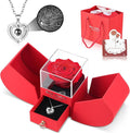 Preserved Red Forever Rose Heart Necklace Gift Box, Eternal Flowers "I Love You" Projection Jewelry for Women, Romantic Christmas Valentines Day Anniversary Birthday Gift for Her(Wife Girlfriend Mom)