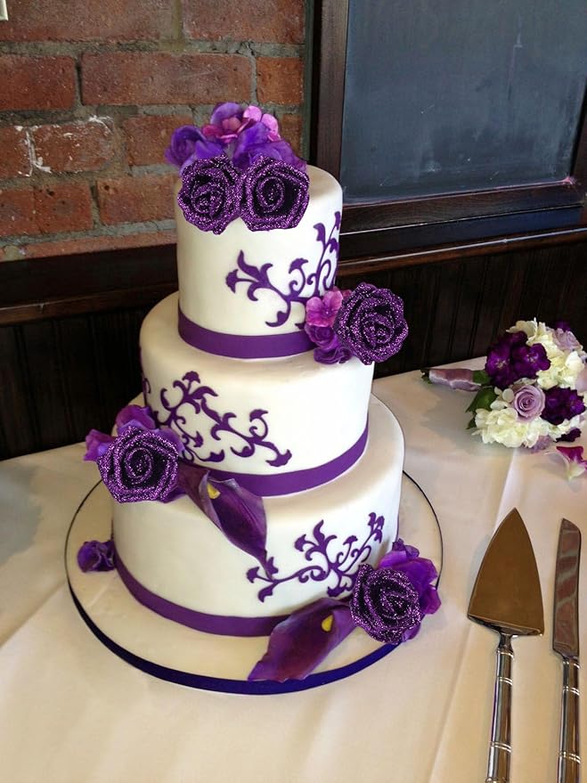 Purple Glitter Roses 30pcs Purple Foam Roses with Glitter 2.56" Fake Glitter Flowers Rose Decoration for Baby Shower Flower Centerpieces for Table