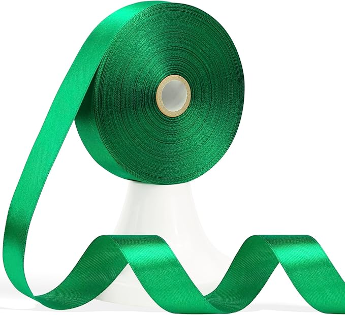 60 Yards Green Satin Ribbon 7/8 Inch, Solid Polyester Fabric Ribbon for Gift Wrapping, Crafts, Flower Bouquet, Wedding, Baby Shower, Festival, Christmas, Halloween