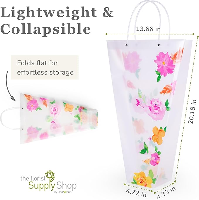 14 Reusable Floral Vase Bag for Bouquets - Portable Flower Bouquet Bags with Ventilation Holes and Ergonomic Handles, Gift-Ready, Jardin Multicolor