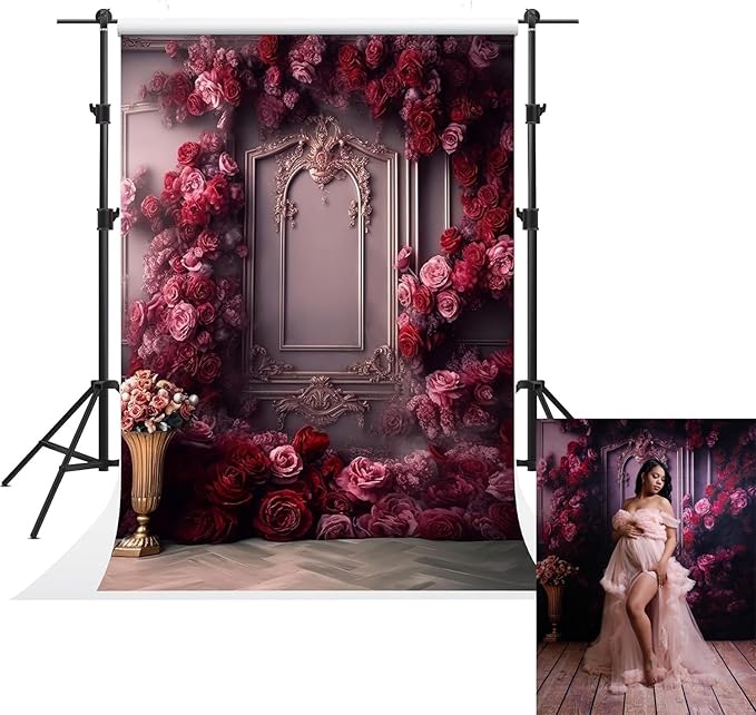 Kate 6.5x10ft Pink Red Rose Flowers Decoration Photography Backdrops Modern Interior European Style Wall Photo Background Wedding Portrait Backdrop Shooting