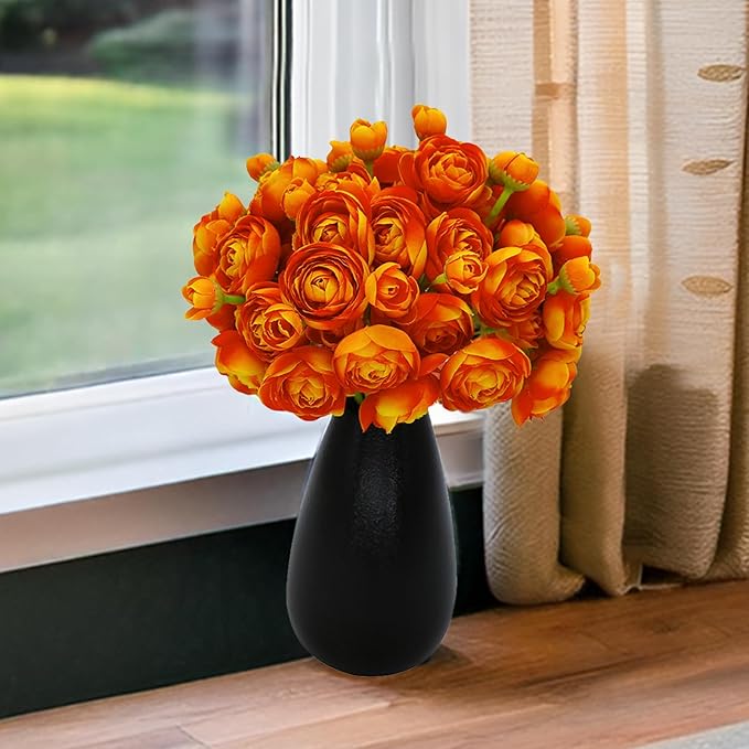 24 Pcs Ranunculus Artificial Flowers 10.5", Mini Faux Silk Ranunculus with Stem, Fake Flowers for Home Decor Indoor Wedding Bouquets Centerpieces (Orange)