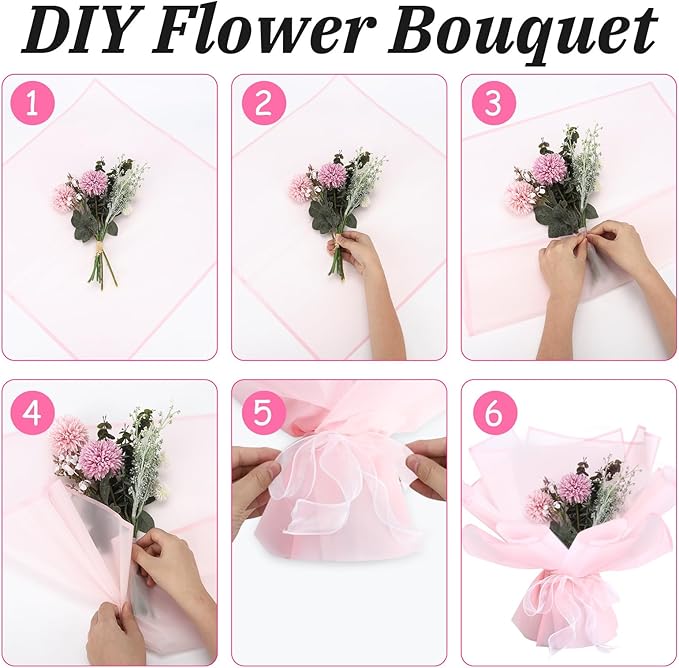 Rumvan Flower Wrapping Paper, 20 Sheets, Waterproof, Floral Bouquet Design, for Wedding, Birthday Gift, DIY Florist Supplies (Pink colour)