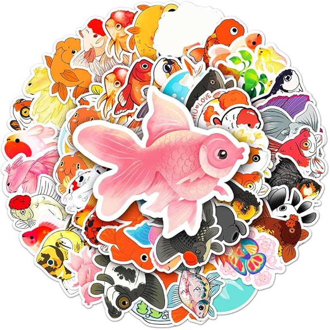 Goldfish Vinyl Stickers for Teens Boy Girls Kids|50 Pcs|Cartoon Waterproof Stickers for Laptop Phone Tablet Luggage Flasks Water Bottle Notebook Bike Scrapbook,Lovely Fish Decals Pack(Goldfish)