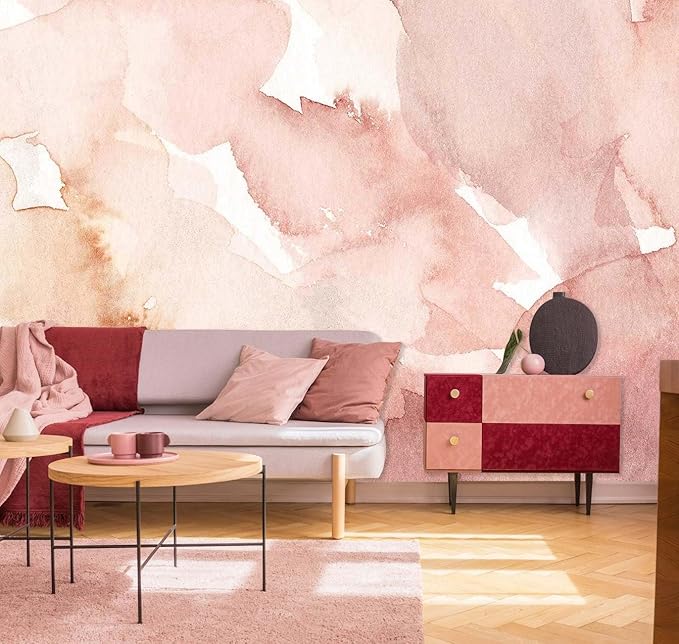Abstract Wallpaper Mural Pink Watercolor Art Wall Mural for Bedroom Living Room (Not Self-Adhesive)