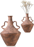 UPWOIGH 14x9.06 in Tall Vintage Ceramic Vase with Handles, Antique Terracotta Pottery Vase for Living Room Table Decor, Rustic Farmhouse Bedroom Decoration, Distressed Brown with Black Markings, Gift