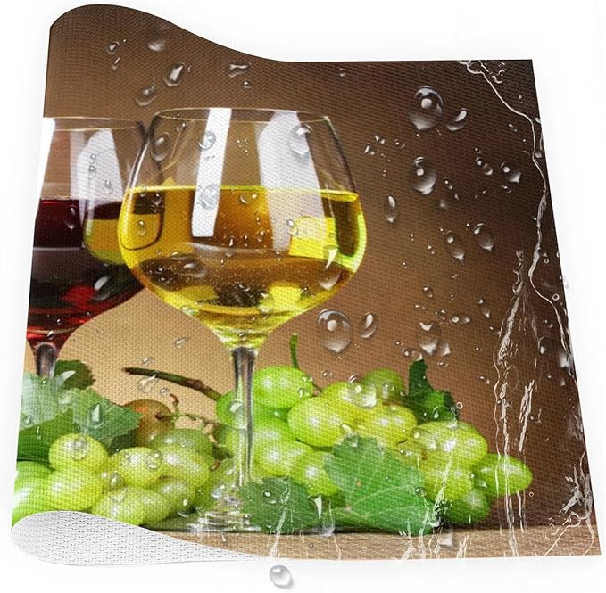 PVC Placemats Set of 6 Grape Red Wine Glass Wipeable Table Mats Washable Heat Resistant Non Slip Vinyl Dining Table Mat for Kithen Indoor Outdoor Patio Farmhouse Place Mats Decorative