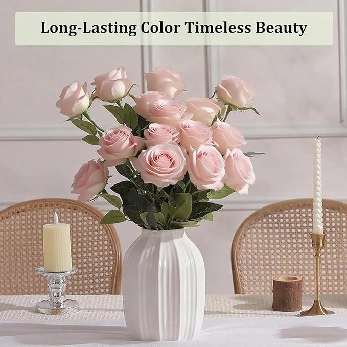 Pink Roses Artificial Flowers 15 PCS, Fake Roses Silk Flowers with Long Stems, Faux Rose for Wedding Centerpieces, Home Decor, Indoor Floral Arrangements, Party Decor, DIY Bouquet(Pink)