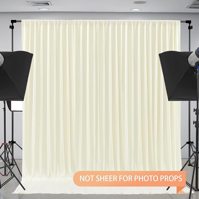 Ivory Backdrop Curtain 8 Panels-Wrinkle-Free Ivory Curtains Polyester Photography Drapes for Wedding Party Baby Shower Photo Background Decorations- 32 X10FT