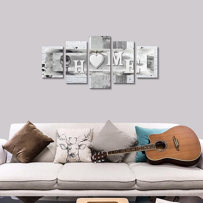 LUDUHU Love Sanctuary Canvas Print Wall Art - 5 Pieces Sweet Home Sign Wall Art,white Home Sweet Heart Painting,modern Family Wall Decor (F,Oversize 60x30inch)