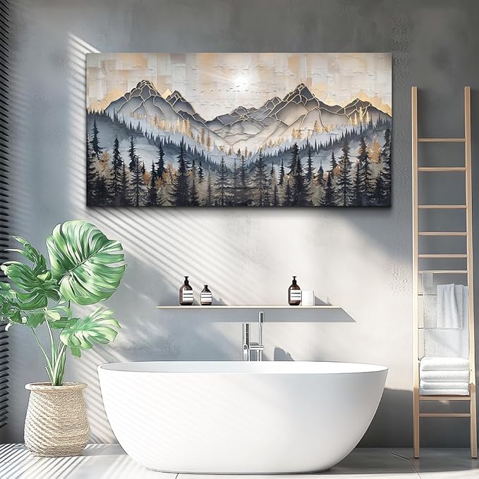 PHAOHUAXM Large Canvas Wall Art For Bedroom Large Wall Decor For Living Room Dining Room Modern Office Abstract Ink-Wash Landscape Mountain Wall Pictures Artworks Home Decor Ready To Hang 24"X48"