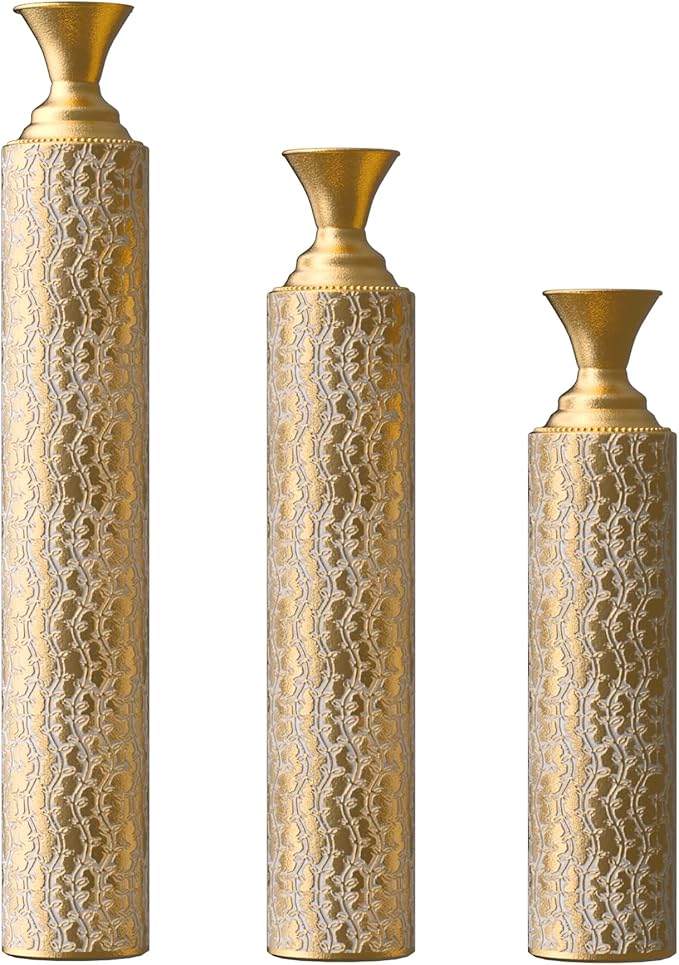 Floor Vases, Tall Home Decor Metal Vase Set of 3 Large Glazed Decorative Vases for Wedding Decor, Elegant Modern Flower Holder for Living Room, Entryway, Hallway, Dining Room