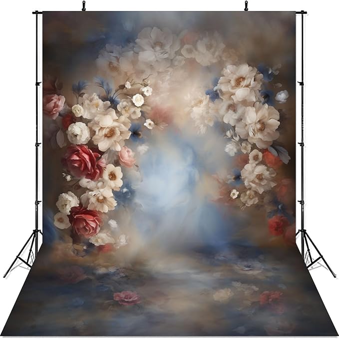 Mocsicka Abstract Floral Backdrop for Photography Retro Blue and Brown Spring Watercolor Painting Floral Background Newborn Baby Shower Princess Girls Portrait Decoration Backdrop (8x6ft)