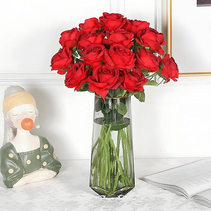Artificial Silk Roses Flowers - 200 Pack Rose Red Fake Flowers for Wedding Decor, 3.7Inch Velvet Flower Heads with 50cm Long Stems, Suitable for Home, Party Event Decor (200, Rose Red)