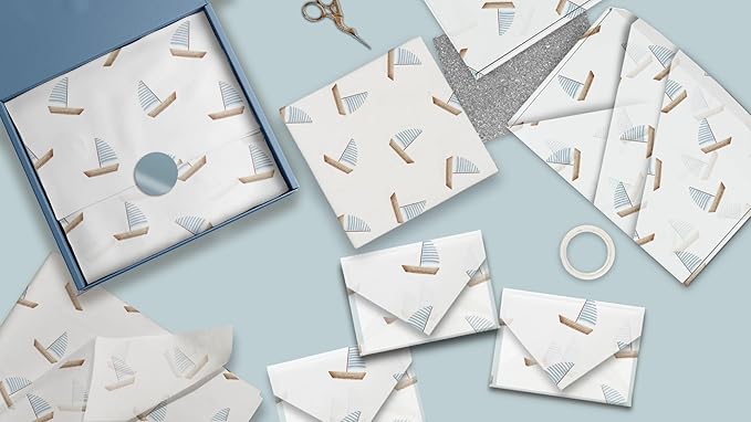 Pro Supply Global Sailboats Printed Tissue Paper for Gift Bags or Boxes and Wrapping - Father's Day Bulk Decorative Art Tissue Paper for Packaging and Gifting | 24 Sheets 20" x 30"