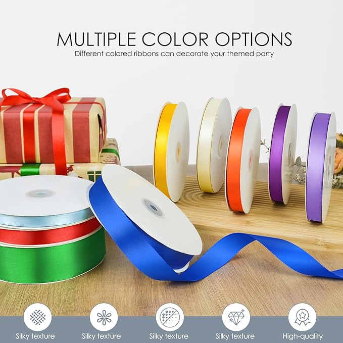 100 Yards 3/8 inch Satin Ribbon, Fabric Ribbon Solid Color Perfect for Gift Wrapping, Wedding, Handmade Bows, Floral Bouquets and Party Decoration(White)