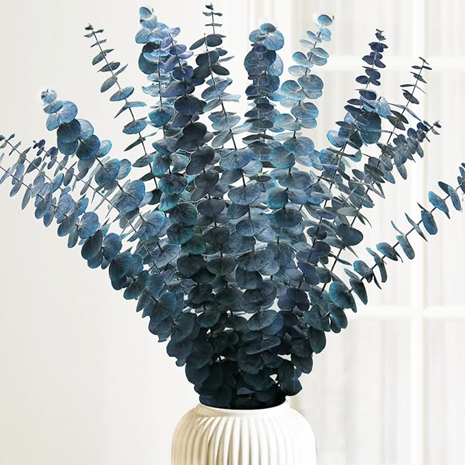 Preserved-Dried-Eucalyptus-Stems,16-17" Natural Blue-Green Eucalyptu Plant Live Fresh, Real Eucalyptus Branches Leaves for Shower Spa, Blue Dried Flowers for Vase Fillers, Home Decor & Wedding (16Pcs)