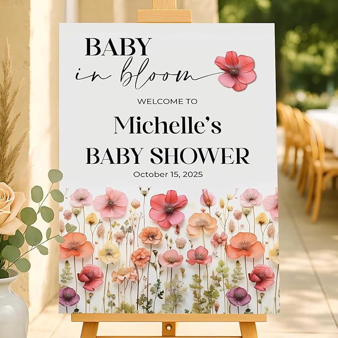 Baby Shower Welcome Sign, Personalized Girl Showers Welcome Sign For Outdoor, Girl Shower Signs Floral, Baby In Bloom Decoration