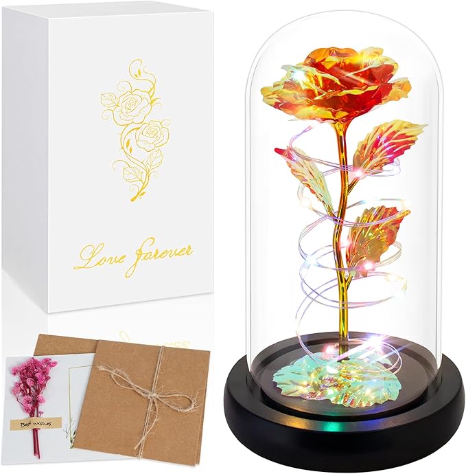 Childom Christmas Rose Gifts for Women,Birthday Gifts for Women Mom Christmas,Flowers for Delivery Prime,Red Light Up Rose in A Glass Dome,Anniversary Flowers Gift for Her Grandma Valentines Day
