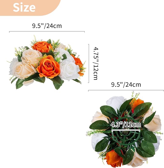 NUPTIO Flower Balls for Wedding Centerpieces: 9.5 Inch Diameter Orange Artificial Flower Ball Arrangement Bouquet Fall Party Table Decor - Fake Rose Autumn Weddings 2 Pcs