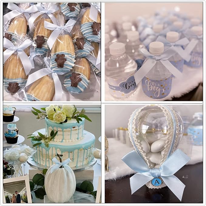 100 Pieces 3 inch Satin Ribbon Twist Tie Bows, Blue Pretied Bows with Twist Ties, Twist Bows Treats Bags, Bow Ties for Treats, Cake Pops, Baby Shower, Crafts, Gift Wrapping Favors, Cookies