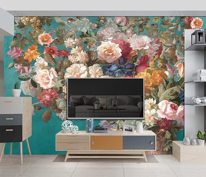 Floral Wallpaper Pink Peony murals Girls Bedroom Botanical Rose Flowers Leaf Aesthetic Room Decor Home Living Room tv Background Large Wall Mural - 183"x120" Not Peel and Stick