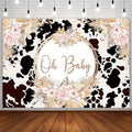 8x6ft Boho Holy Cow Baby Shower Backdrop Oh Baby Black and White Cow Print Bohemia Pink Floral Pampas Grass Photography Background Farm Theme Party Decoration Banner Supplies Photo Studio Props