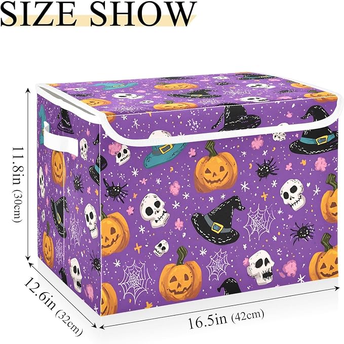 susiyo Skull Pumpkin Witch Hat Storage Bins with Lids and Carrying Handle Foldable Storage Boxes Organizer Containers Baskets Cube Shelf organizers for Clothes Toys Office