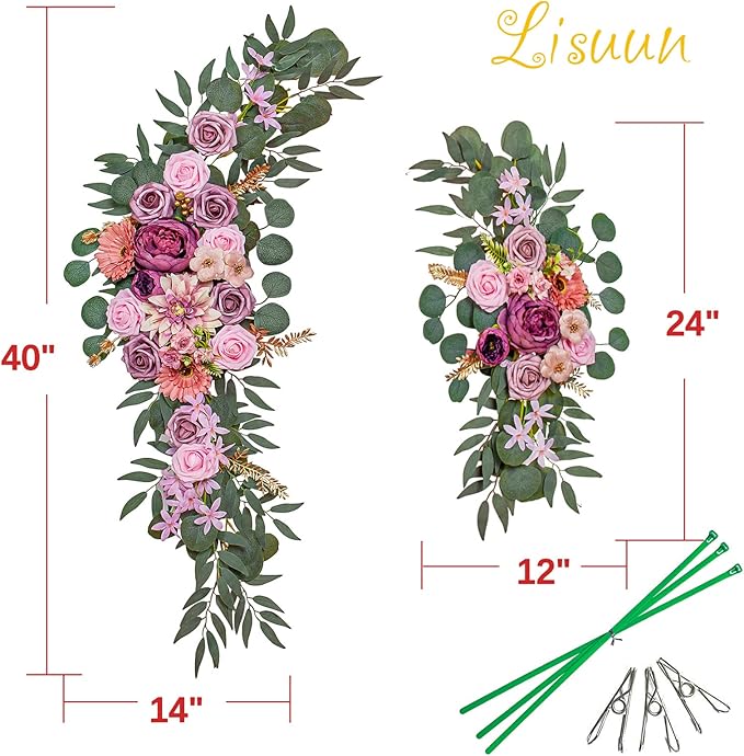 Wedding Arch Flowers, Artificial Flowers for Decoration, Large Flower Swag for Boho Styles Wedding Ceremony Floral Decor - Pack of 2