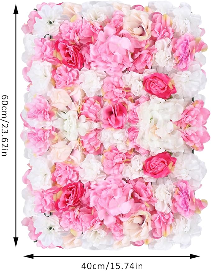 20 Pack Flowers Wall Panels Artificial Floral Wall Mat Handmade 3D Silk Rose Hydrangea Dahlia Floral Panels for Photo Background Home Party Wedding Backdrop Decoration, 24 x 16 inch (D)