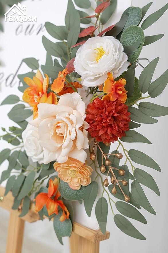 Faux Flowers Wedding Arch Flowers Kit(Pack of 2) for Wedding Decor Ceremony Reception Backdrop Thanksgiving Halloween Party Decoration (Orange)