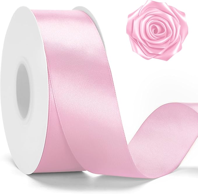 KINGLAKE Pink Satin Ribbon - 1 1/2'' x 100 Yards Polyester Pink Ribbon for Gift Wrapping Valentines Day Wedding Party Decoration DIY Crafts Floral Bouquets and Wreath Bows