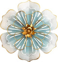 Metal Flower Wall Art Decor, 9.5”Rustic Modern Floral Sculpture, Distressed Iron Wall Hanging Home Decoration Accent Artworks for Indoor Kitchen Bedroom Living Office Outdoor Garden Patio-06 Blue Gold