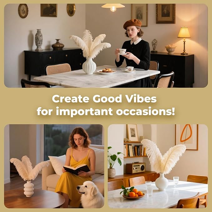 Piokio 20 pcs Natural Champange Ostrich Feathers Plumes 6-8 inch(15-20 cm) Bulk for DIY Clothes, Feather Pens, Dream Catcher, Gatsby Decorations