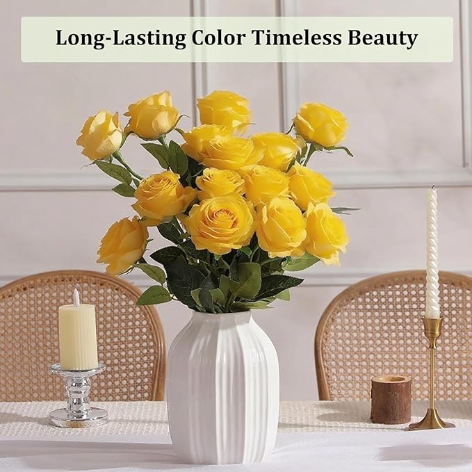 Yellow Roses Artificial Flowers 15 PCS, Fake Roses Silk Flowers with Long Stems, Faux Rose for Wedding Centerpieces, Home Decor, Indoor Floral Arrangements, Party Decor, DIY Bouquet (Yellow)