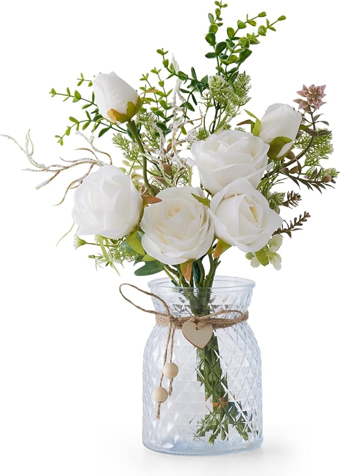 Artificial Flowers Combo White Flowers Mix Silk Flowers Rose, fake flowers for DIY Wedding Bridal Bouquets, Floral Arrangement, Table Centerpieces. Fake Plastic Flowers Bulk Vase Decoration