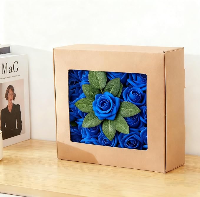 60Pcs Artificial Rose Flowers, Real Looking Fake Roses for Decorations, Foam Rose Bulk with Stems for DIY Wedding Bouquets Floral Arrangements Bridal Shower Party Home Decor (60, Navy Blue)