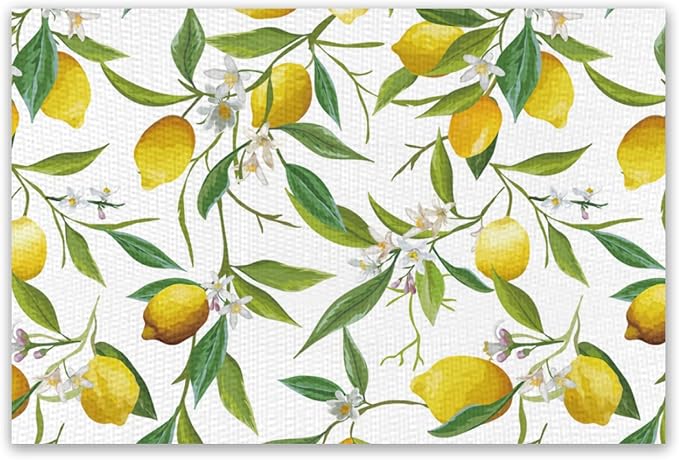 Placemats Set of 4 Waterproof Oilproof Table Mats Lemon Pattern Washable Wipeable Heat Resistant Easy to Clean for Indoor Outdoor Party Kitchen Dining Table Decoration 12 * 18in
