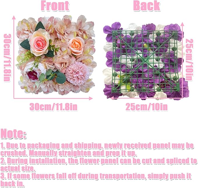 Flower Wall Backdrop, 12PCS 10.6"-15.7" Artificial Flower Wall Panel with Various Styles, 3D Floral Wall Decor for Wedding Photo Background Festive Party Home Decoration (K008, 11.8 * 11.8in)
