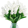 Sggvecsy 15 Pcs Fake Tulips Artificial Flowers Real Touch PU Faux Flowers Tulip Stems for Wedding Spring Bouquet Floral Arrangement Home Party Office Decorations for Mother's Day (White)