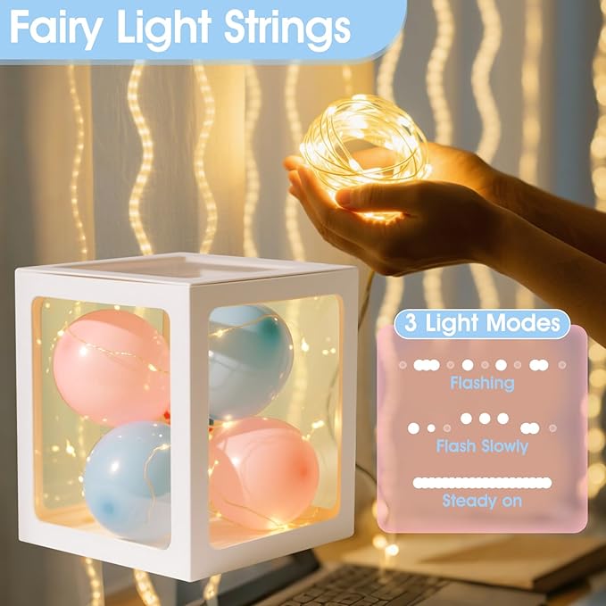 Ledido Baby Boxes with Letters for Baby Shower Decorations, 4 pcs Clear Baby Balloon Boxes Blocks Decor with LED Fairy String Lights for Boy Girl Gender Reveal Decorations Backdrop Party (White)