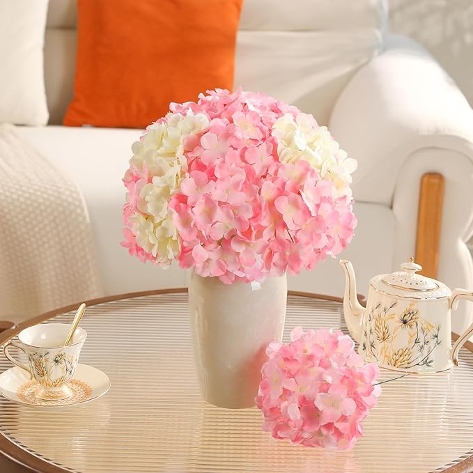 Veryhome 20Pcs Pink Hydrangea Artificial Flowers, Faux Hydrangea Flowers, Silk Flowers Heads with Stems, Fake Hydrangeas for Home Decor Wedding Party Centerpieces DIY Floral Arrangements